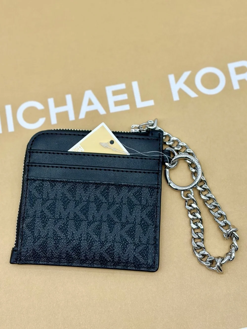 Michael Kors Jet Set Travel Signature Logo Chain Wallet Card Holder